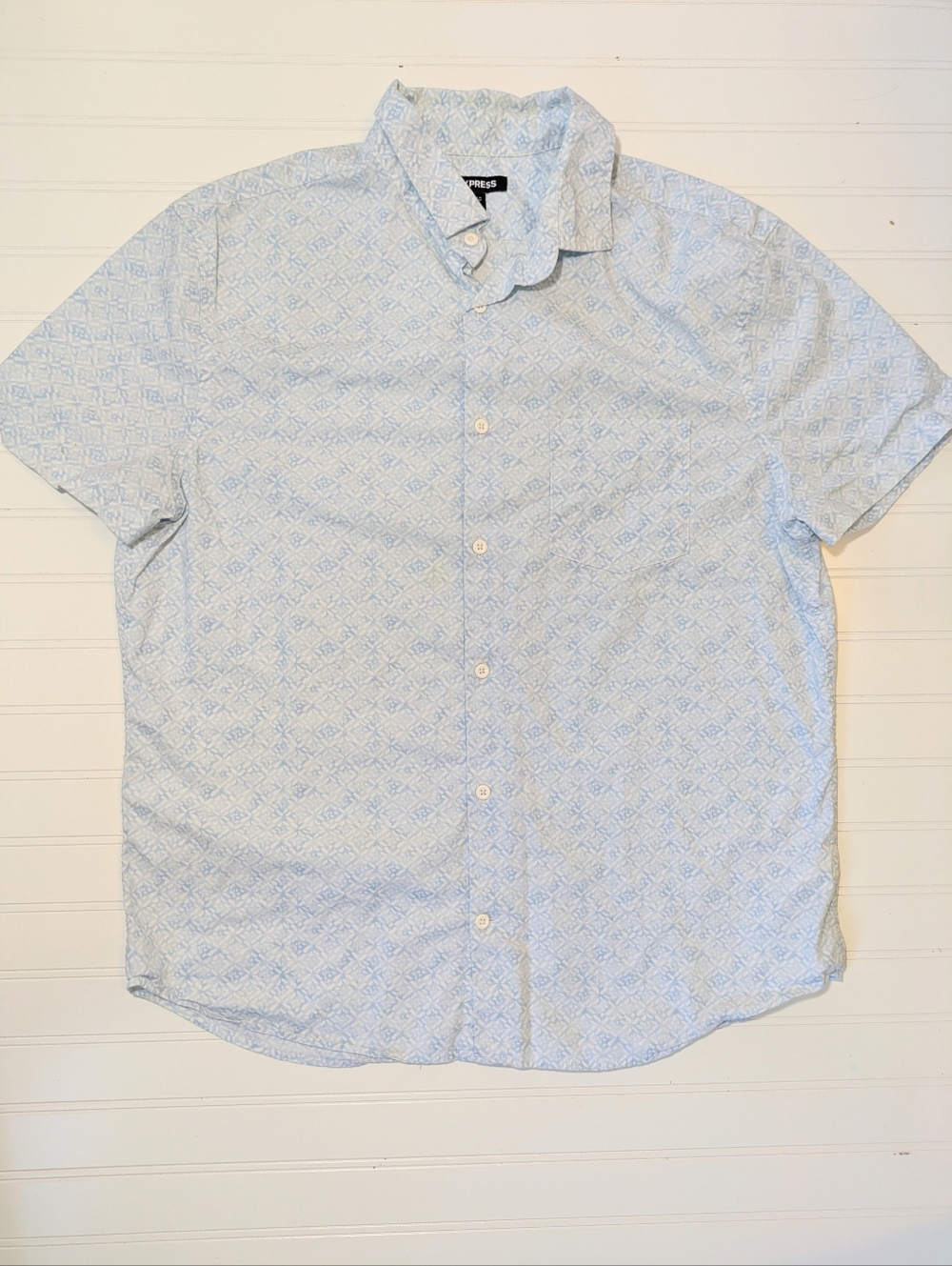 Express Blue/White Cotton Short Sleeves Button Down Shirt